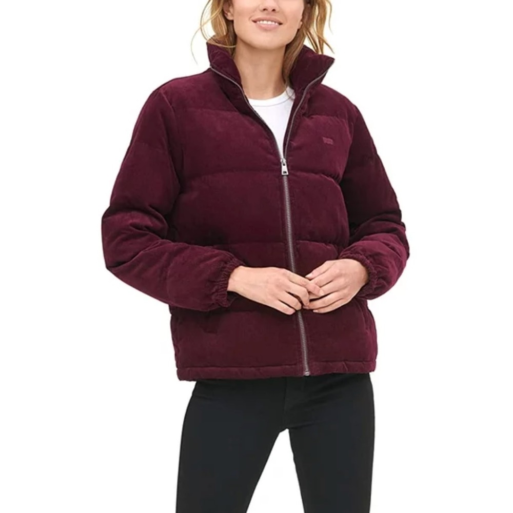 Levi's Women's Corduroy Puffer Jacket Burgandy - Medium